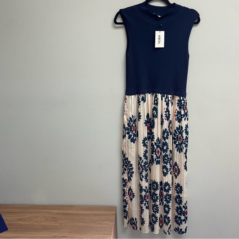 Kaia pleated maxi dress knit mock neck top size small petite NEW